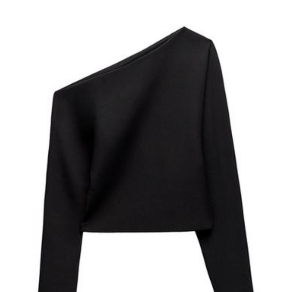 Zara Asymmetric Crepe Top With Long Sleeve